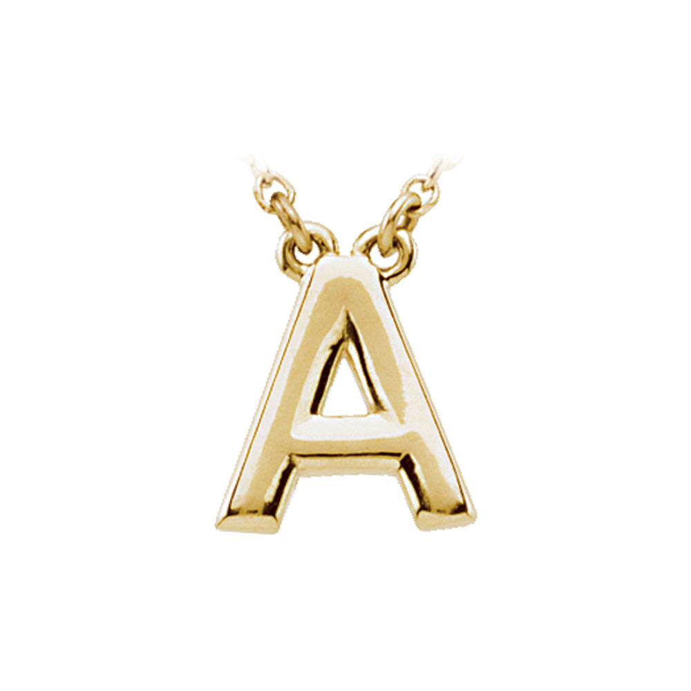 14K Yellow Gold, Kendall Collection, Block Initial A Necklace, 16 Inch, Item N8894-A by The Black Bow Jewelry Co.