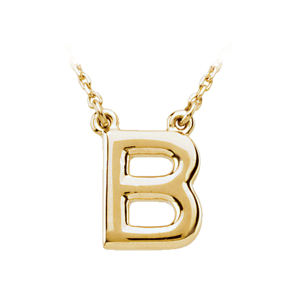 14K Yellow Gold, Kendall Collection, Block Initial B Necklace, 16 Inch, Item N8894-B by The Black Bow Jewelry Co.