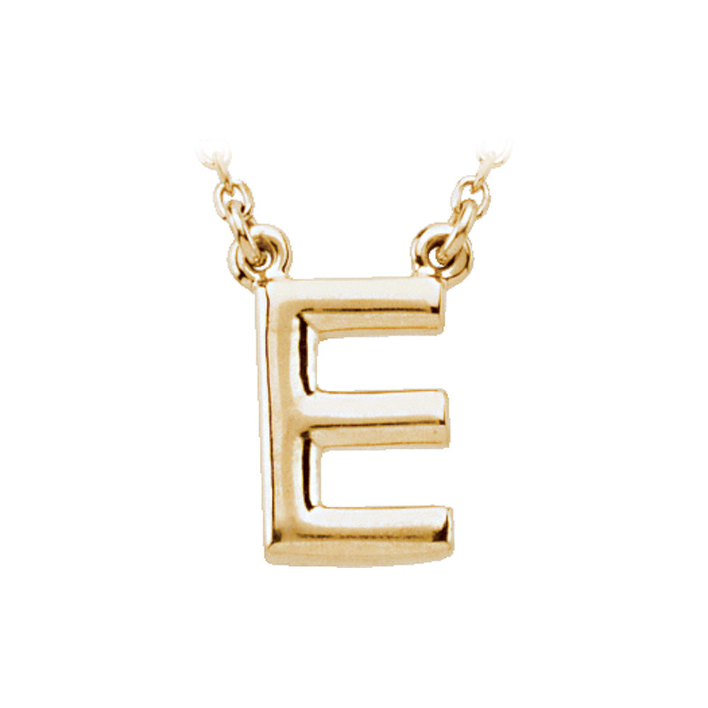 14K Yellow Gold, Kendall Collection, Block Initial E Necklace, 16 Inch, Item N8894-E by The Black Bow Jewelry Co.