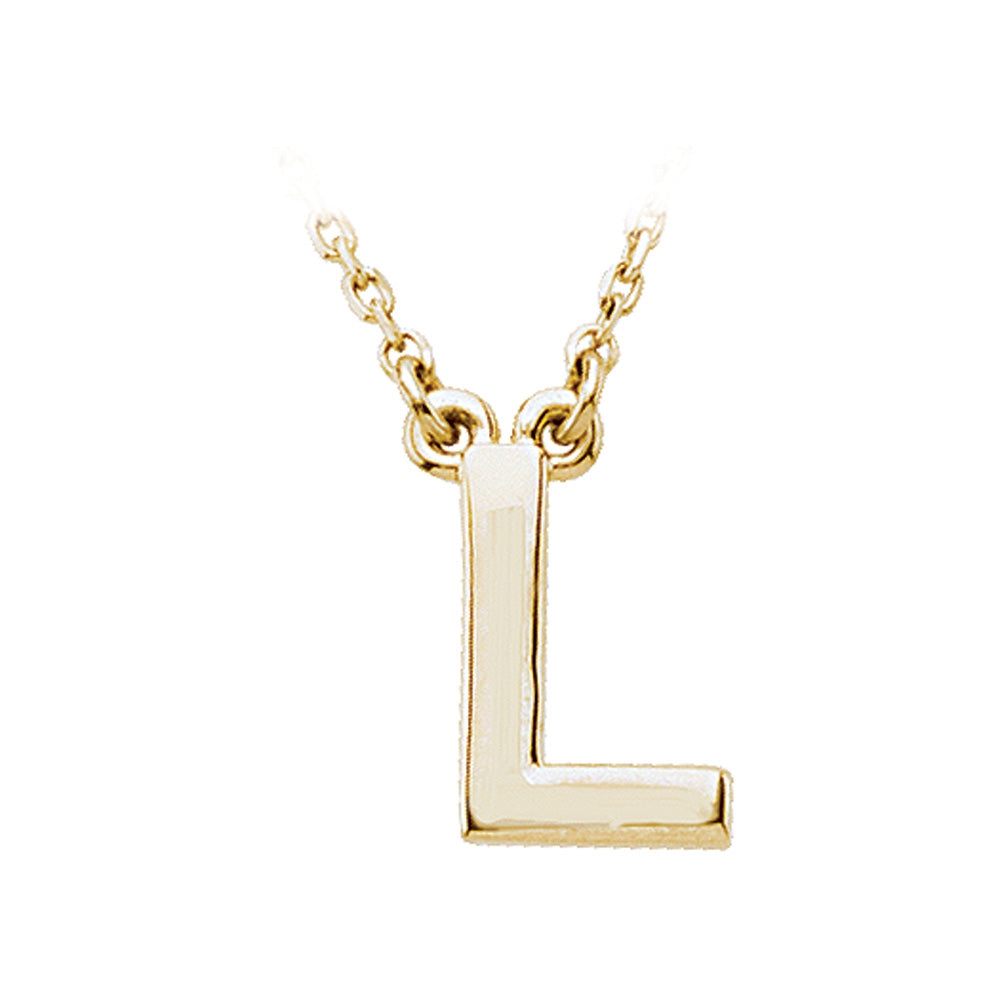 14K Yellow Gold, Kendall Collection, Block Initial L Necklace, 16 Inch, Item N8894-L by The Black Bow Jewelry Co.