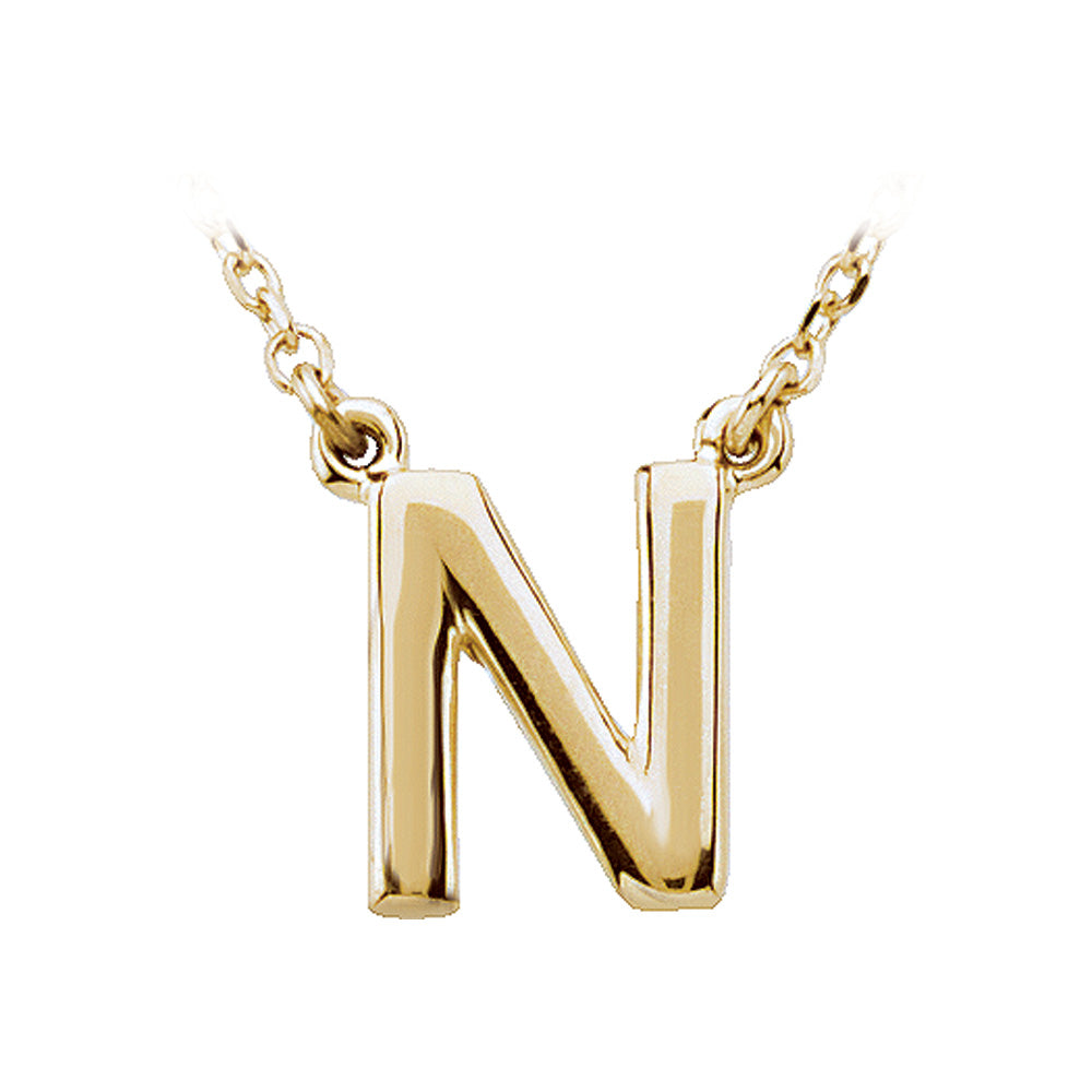 14K Yellow Gold, Kendall Collection, Block Initial N Necklace, 16 Inch, Item N8894-N by The Black Bow Jewelry Co.