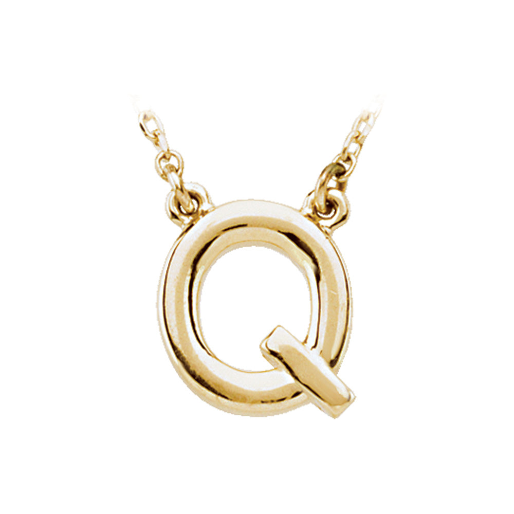 14K Yellow Gold, Kendall Collection, Block Initial Q Necklace, 16 Inch, Item N8894-Q by The Black Bow Jewelry Co.
