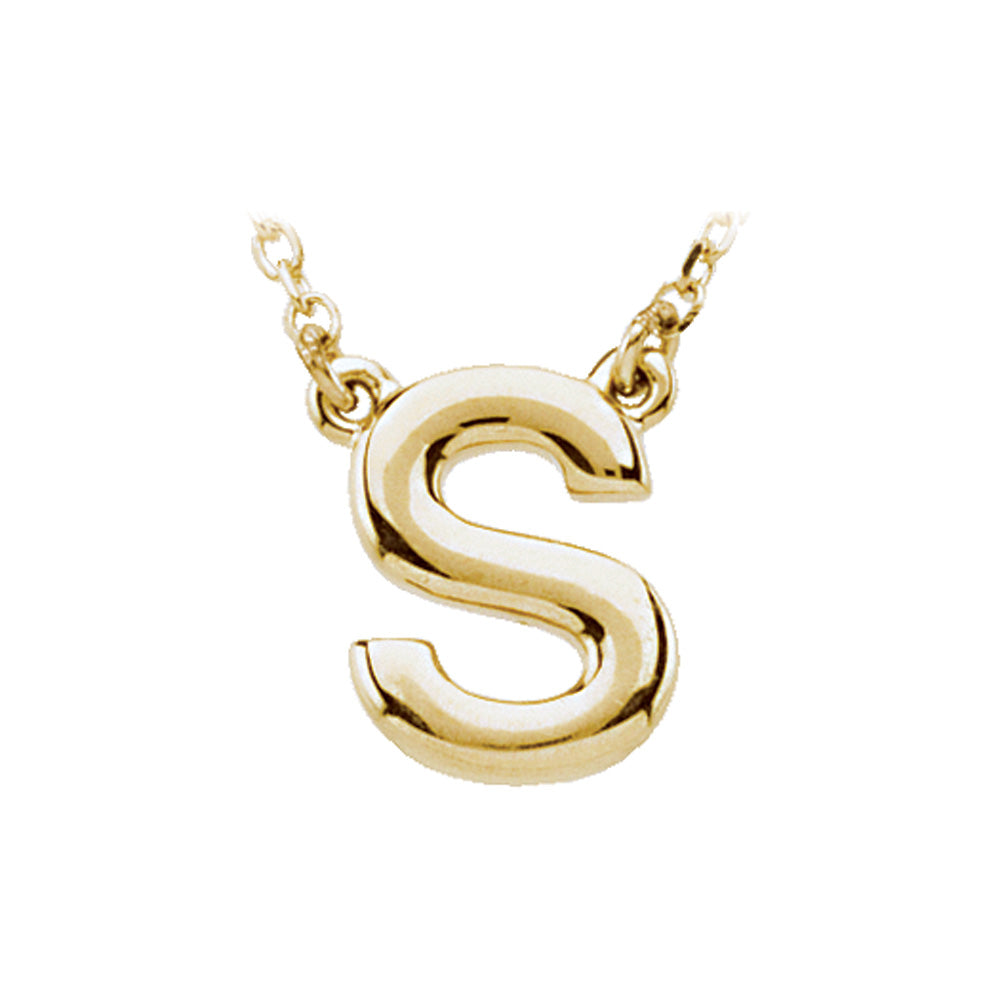 14K Yellow Gold, Kendall Collection, Block Initial S Necklace, 16 Inch, Item N8894-S by The Black Bow Jewelry Co.