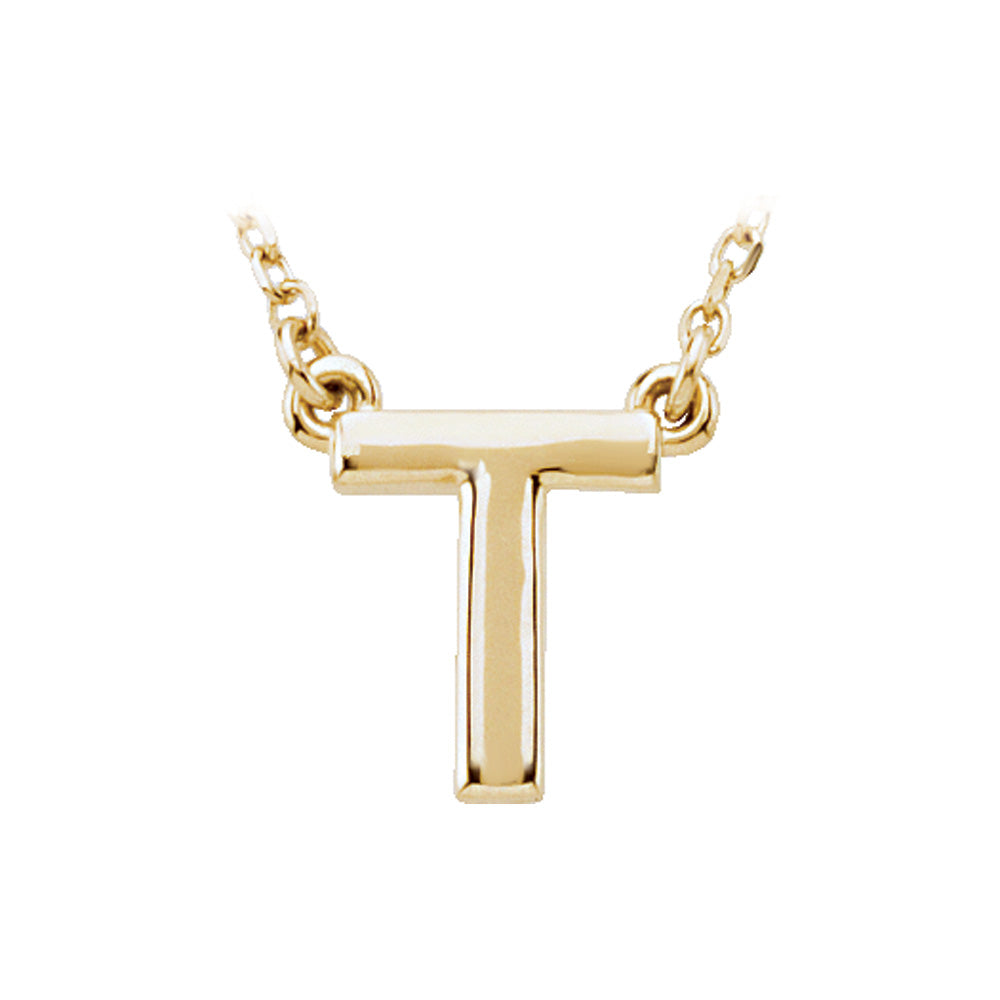 14K Yellow Gold, Kendall Collection, Block Initial T Necklace, 16 Inch, Item N8894-T by The Black Bow Jewelry Co.