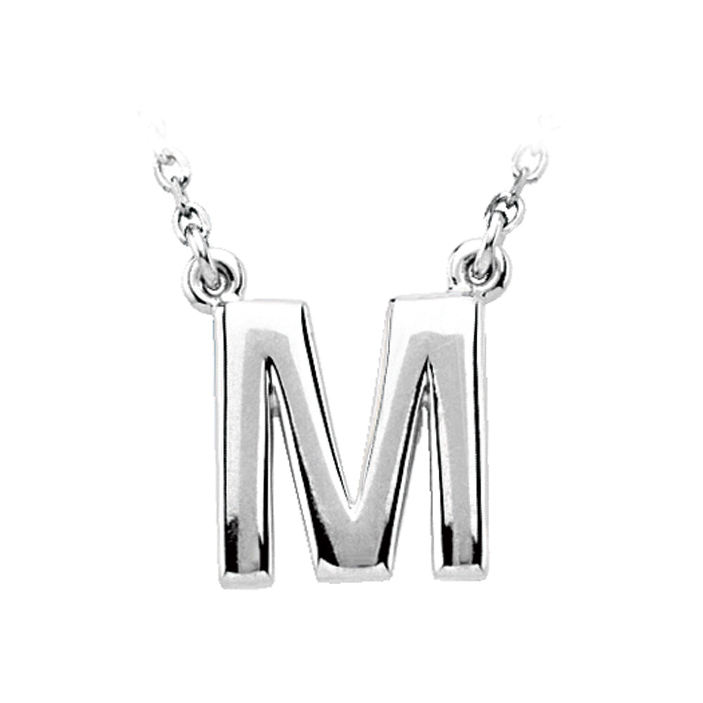 Sterling Silver, Kendall Collection, Block Initial M Necklace, 16 Inch, Item N8895-M by The Black Bow Jewelry Co.