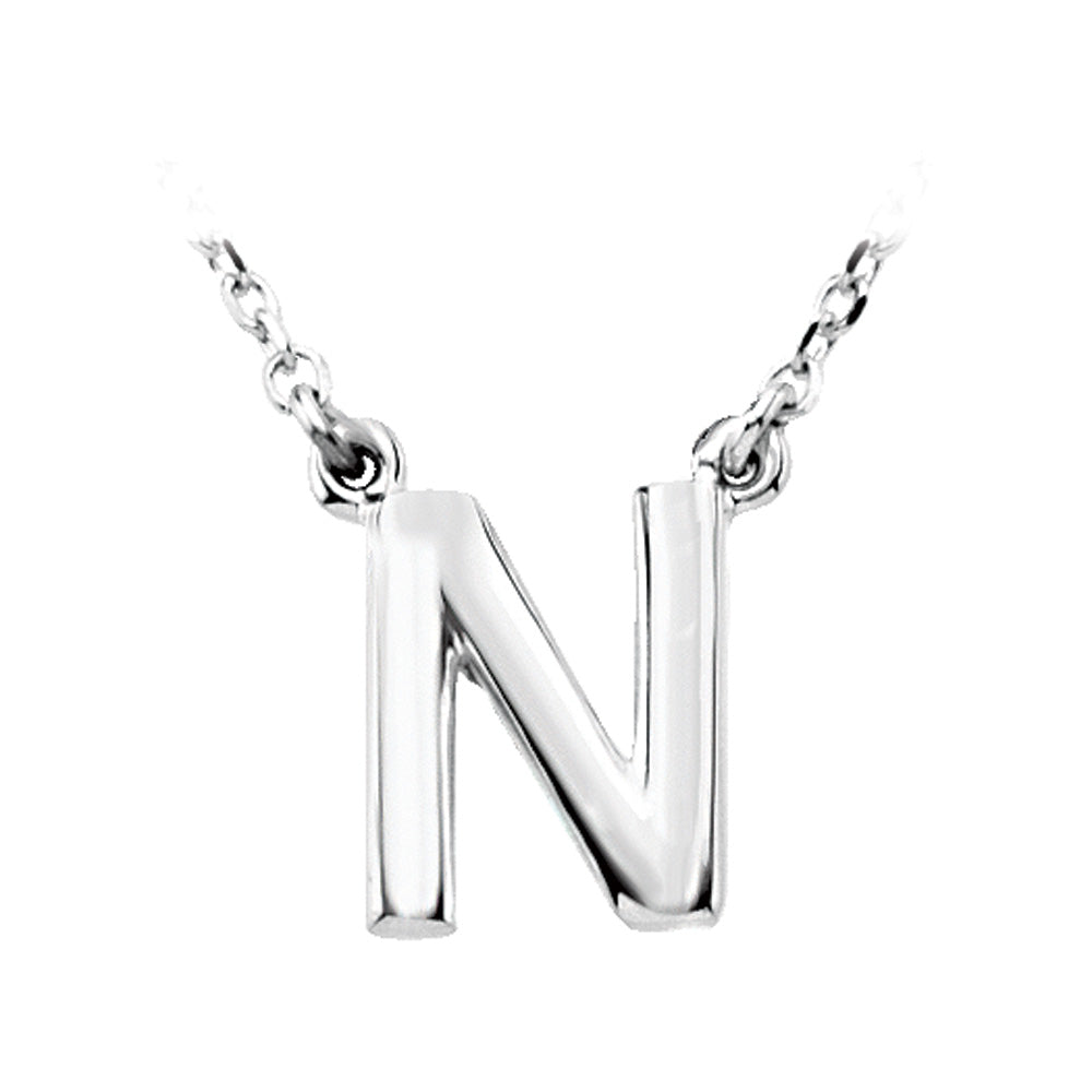 Sterling Silver, Kendall Collection, Block Initial N Necklace, 16 Inch, Item N8895-N by The Black Bow Jewelry Co.