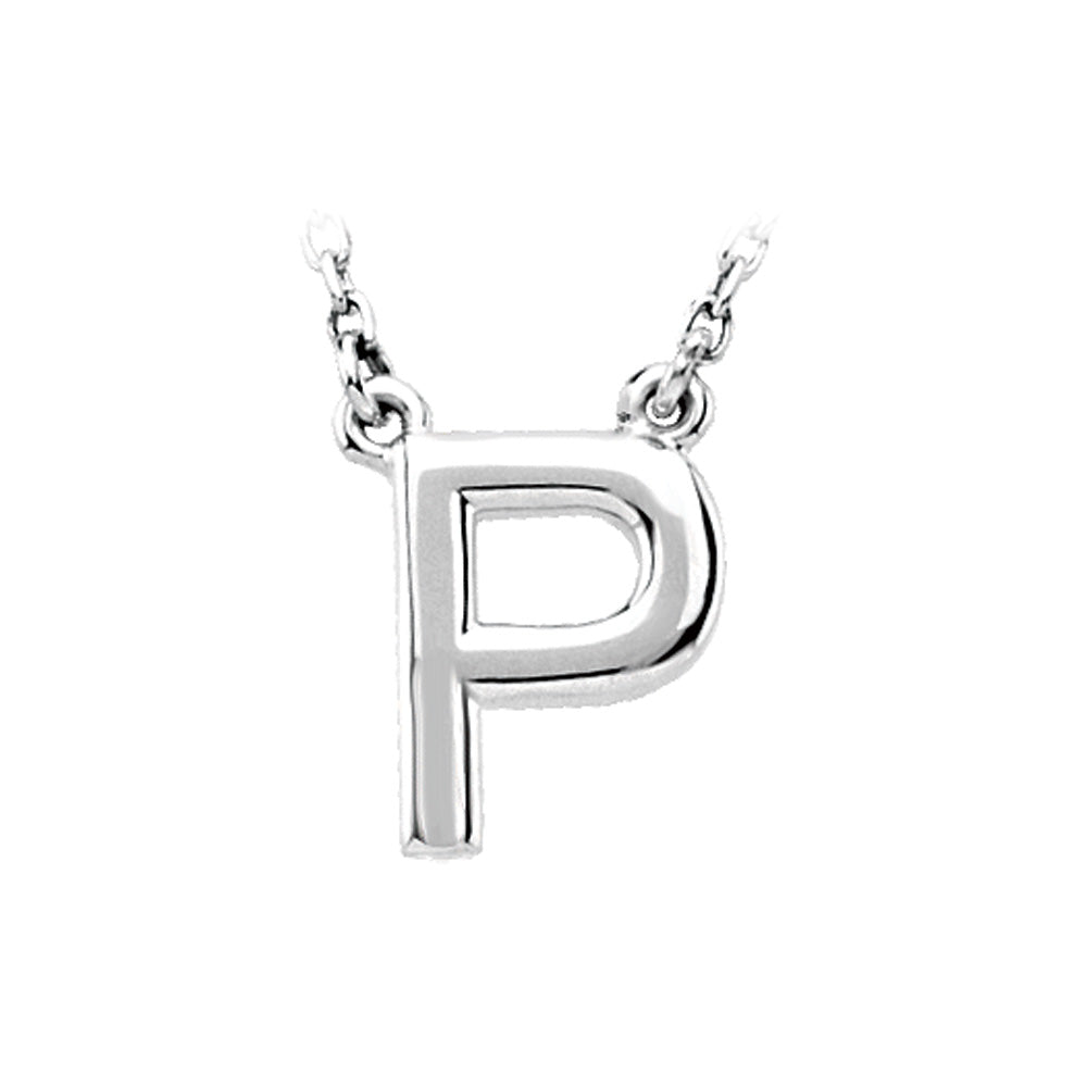 Sterling Silver, Kendall Collection, Block Initial P Necklace, 16 Inch, Item N8895-P by The Black Bow Jewelry Co.