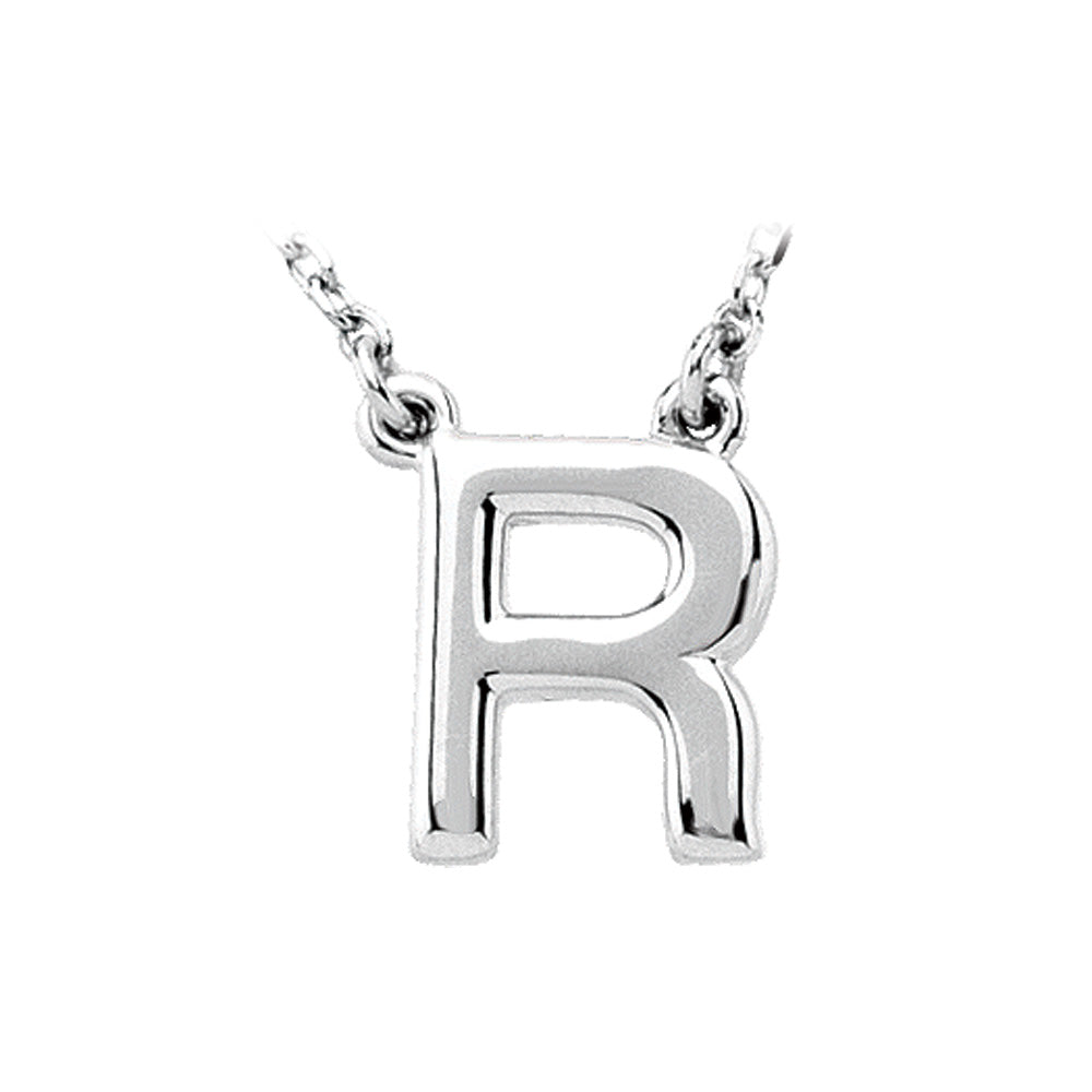 Sterling Silver, Kendall Collection, Block Initial R Necklace, 16 Inch, Item N8895-R by The Black Bow Jewelry Co.