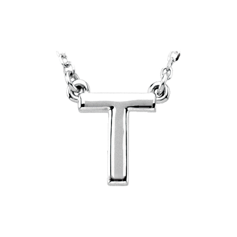 Sterling Silver, Kendall Collection, Block Initial T Necklace, 16 Inch, Item N8895-T by The Black Bow Jewelry Co.