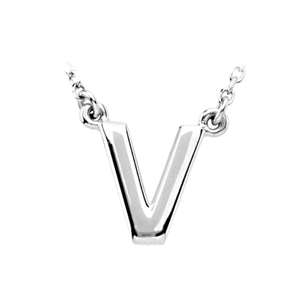 Sterling Silver, Kendall Collection, Block Initial V Necklace, 16 Inch, Item N8895-V by The Black Bow Jewelry Co.