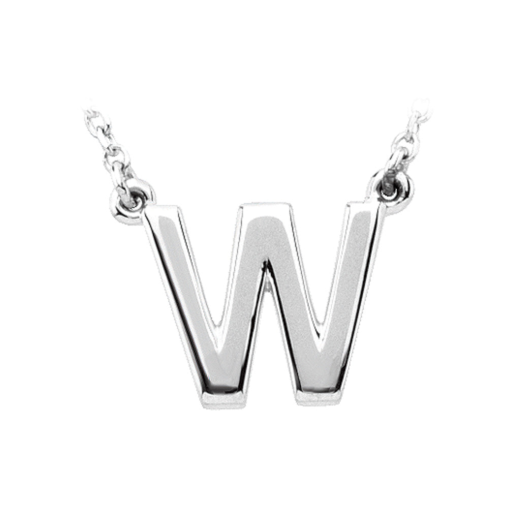 Sterling Silver, Kendall Collection, Block Initial W Necklace, 16 Inch, Item N8895-W by The Black Bow Jewelry Co.