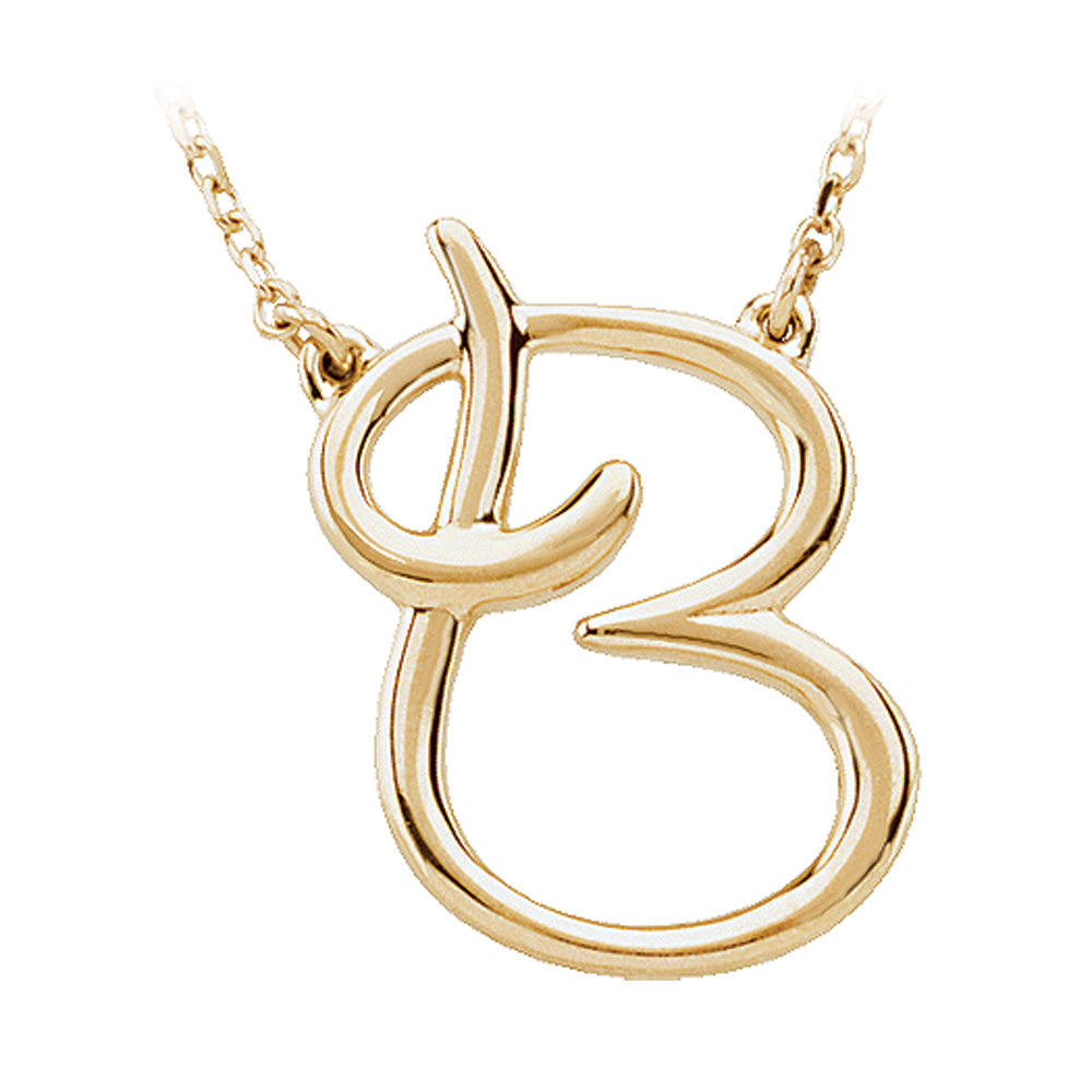 14k Yellow Gold, Olivia Collection, Medium Script Initial B Necklace, Item N8896-B by The Black Bow Jewelry Co.