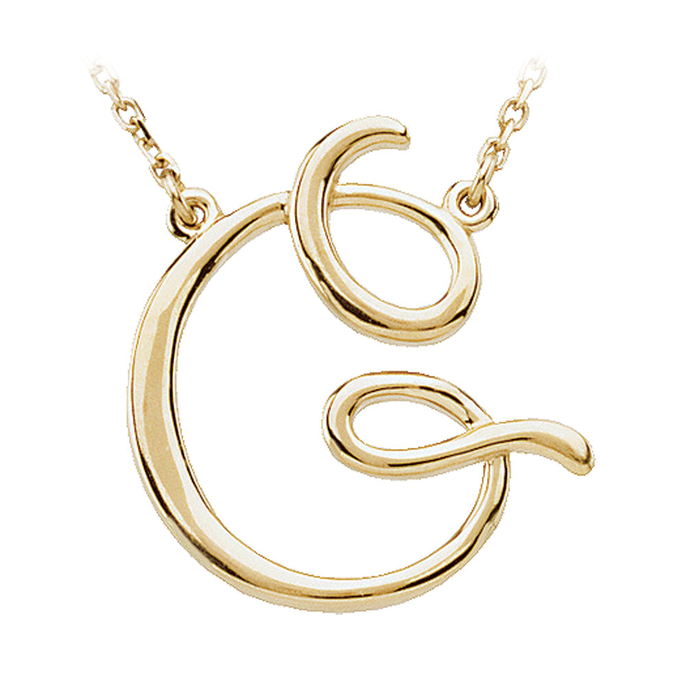 14k Yellow Gold, Olivia Collection, Medium Script Initial G Necklace, Item N8896-G by The Black Bow Jewelry Co.