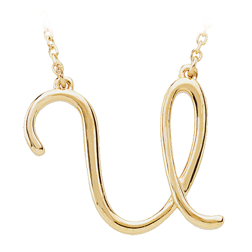14k Yellow Gold, Olivia Collection, Medium Script Initial U Necklace, Item N8896-U by The Black Bow Jewelry Co.
