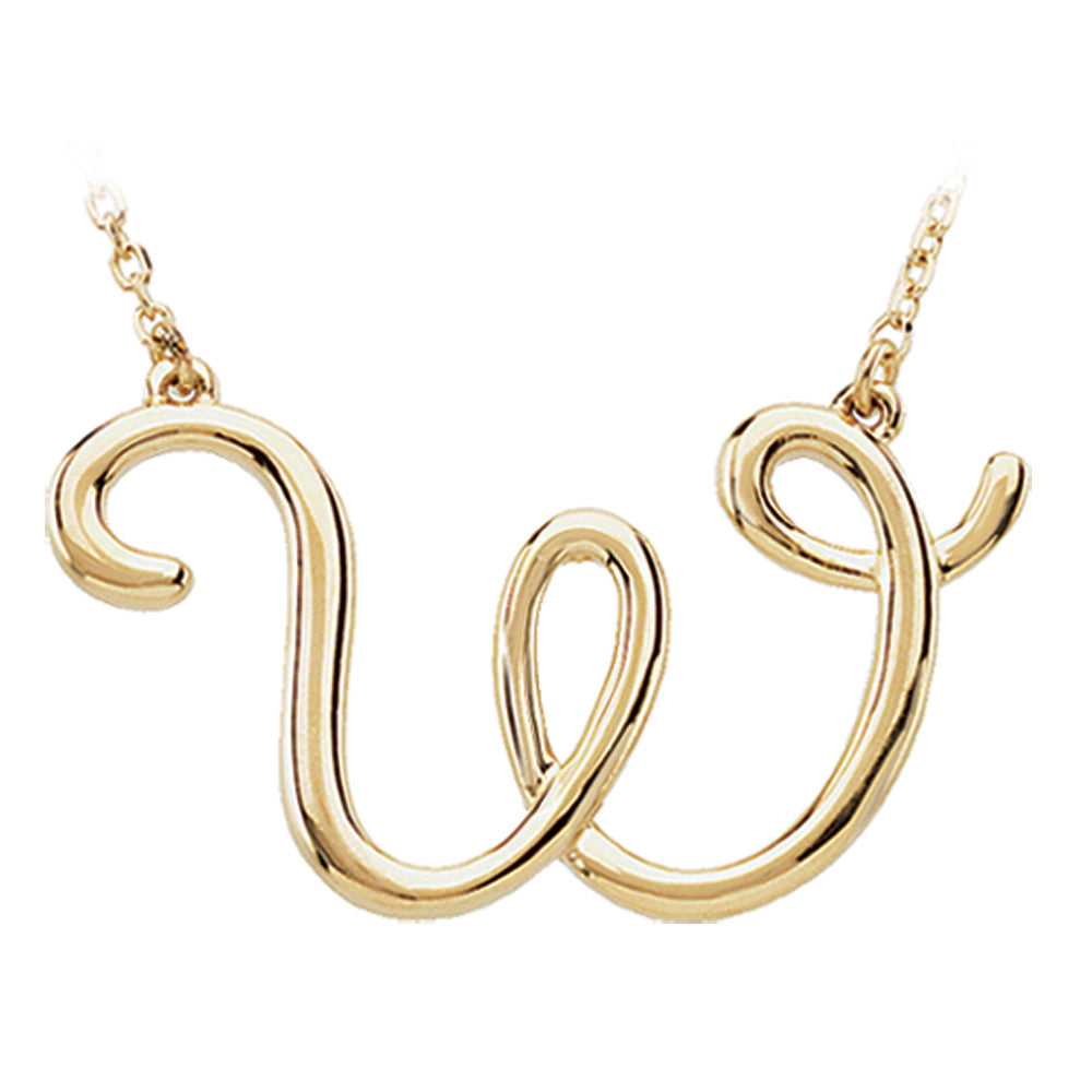 14k Yellow Gold, Olivia Collection, Medium Script Initial W Necklace, Item N8896-W by The Black Bow Jewelry Co.