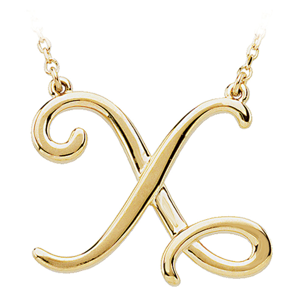 14k Yellow Gold, Olivia Collection, Medium Script Initial X Necklace, Item N8896-X by The Black Bow Jewelry Co.