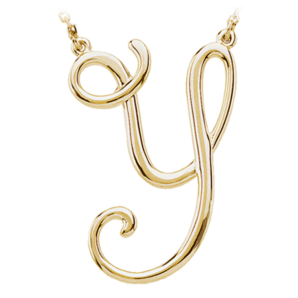 14k Yellow Gold, Olivia Collection, Medium Script Initial Y Necklace, Item N8896-Y by The Black Bow Jewelry Co.
