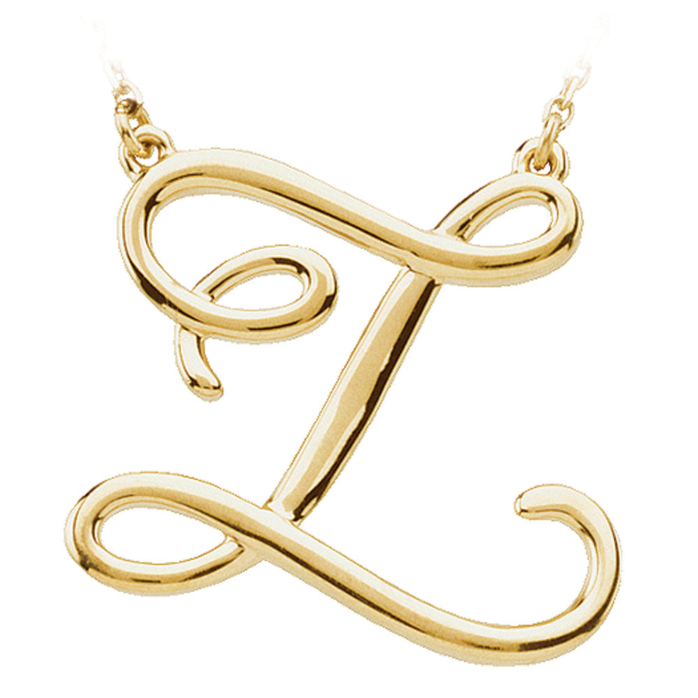 14k Yellow Gold, Olivia Collection, Medium Script Initial Z Necklace, Item N8896-Z by The Black Bow Jewelry Co.