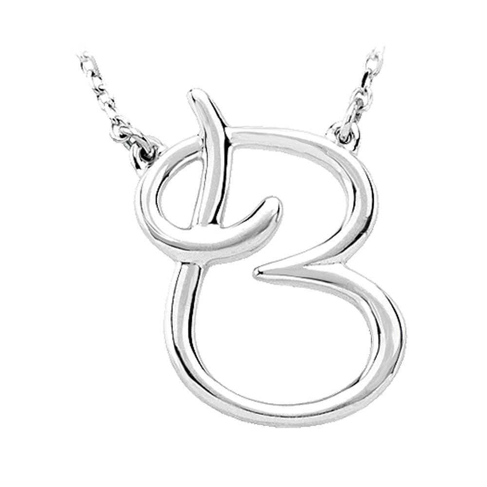 Sterling Silver, Olivia Collection, Medium Script Initial B Necklace, Item N8897-B by The Black Bow Jewelry Co.