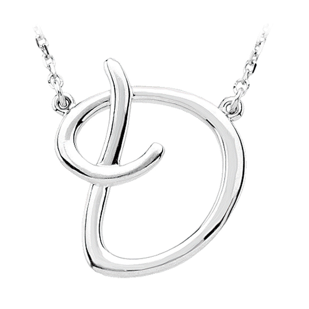 Sterling Silver, Olivia Collection, Medium Script Initial D Necklace, Item N8897-D by The Black Bow Jewelry Co.