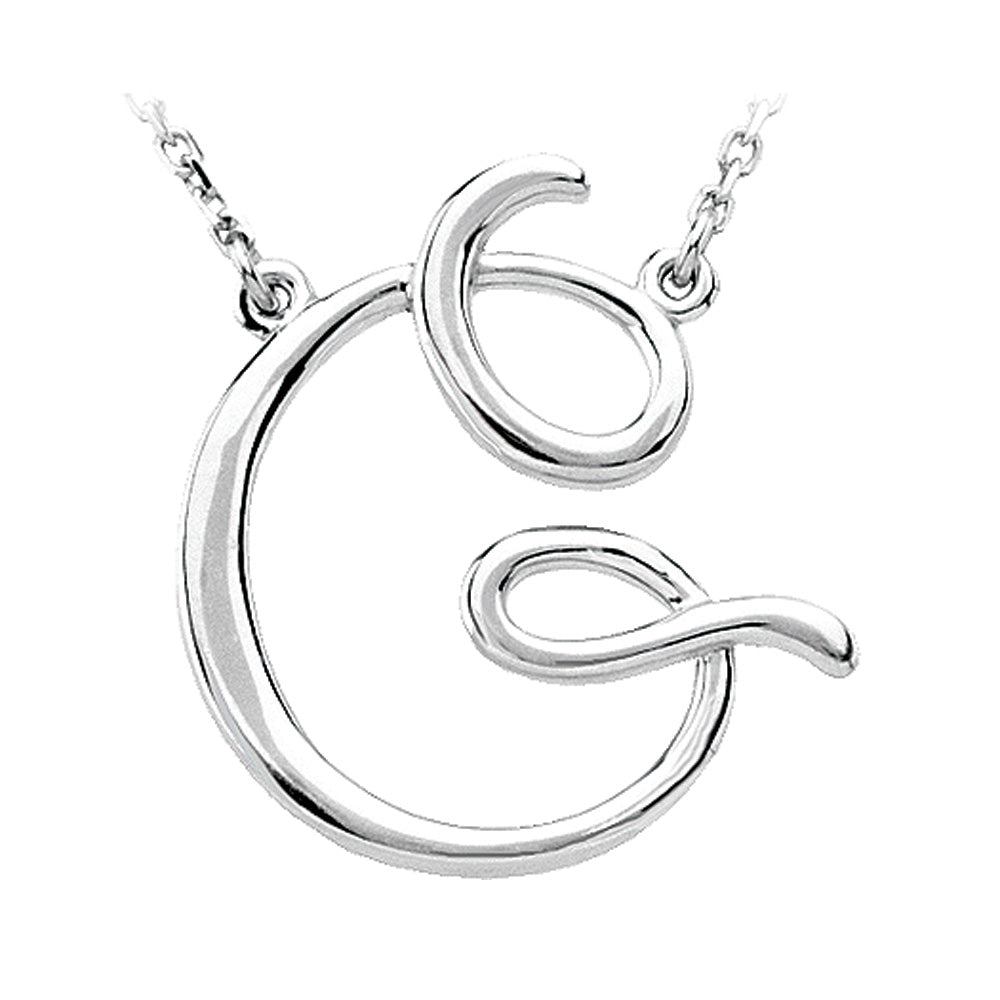 Sterling Silver, Olivia Collection, Medium Script Initial G Necklace, Item N8897-G by The Black Bow Jewelry Co.