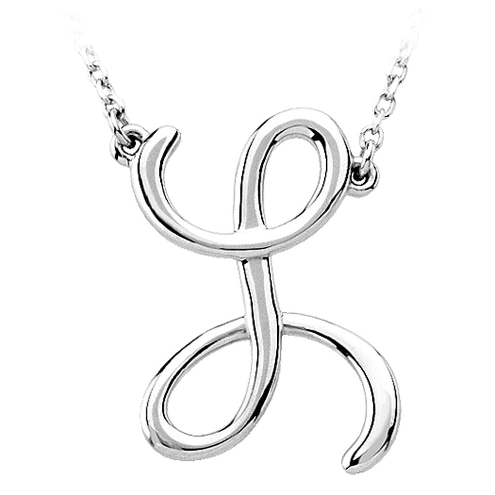 Sterling Silver, Olivia Collection, Medium Script Initial L Necklace, Item N8897-L by The Black Bow Jewelry Co.