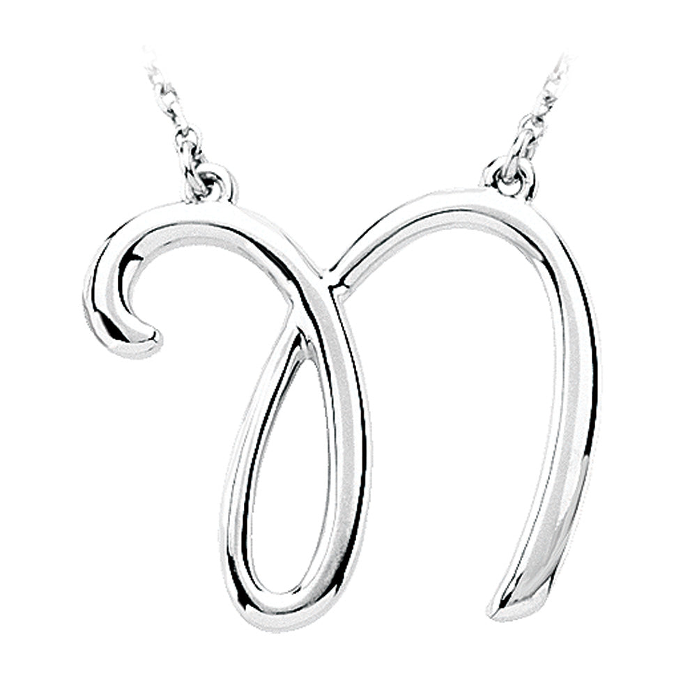 Sterling Silver, Olivia Collection, Medium Script Initial N Necklace, Item N8897-N by The Black Bow Jewelry Co.