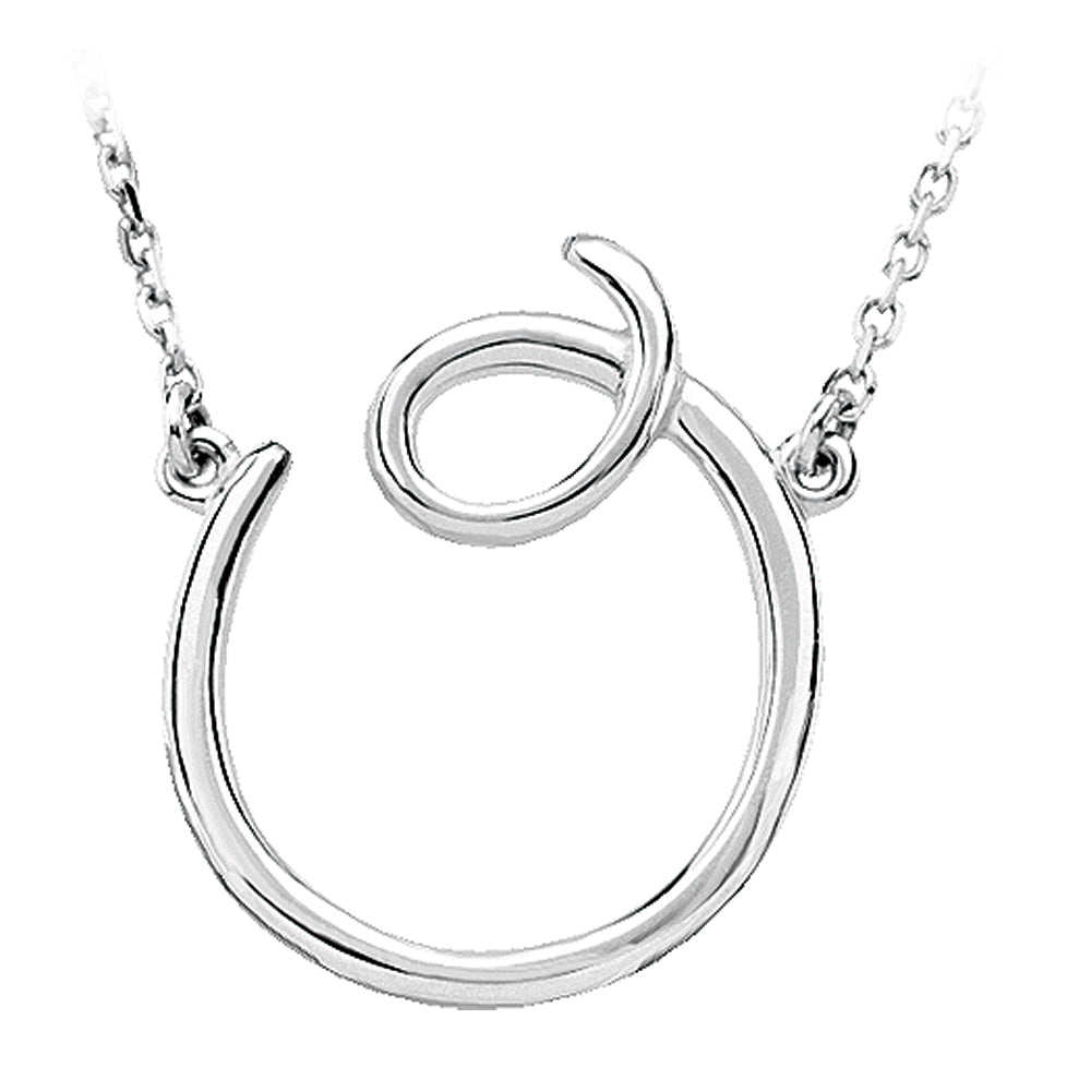 Sterling Silver, Olivia Collection, Medium Script Initial O Necklace, Item N8897-O by The Black Bow Jewelry Co.