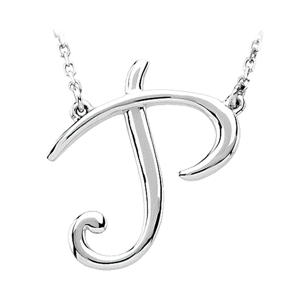 Sterling Silver, Olivia Collection, Medium Script Initial P Necklace, Item N8897-P by The Black Bow Jewelry Co.