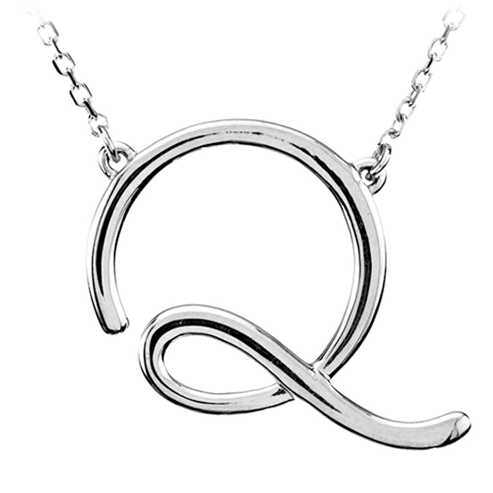 Sterling Silver, Olivia Collection, Medium Script Initial Q Necklace, Item N8897-Q by The Black Bow Jewelry Co.