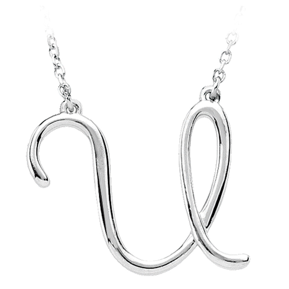 Sterling Silver, Olivia Collection, Medium Script Initial U Necklace, Item N8897-U by The Black Bow Jewelry Co.