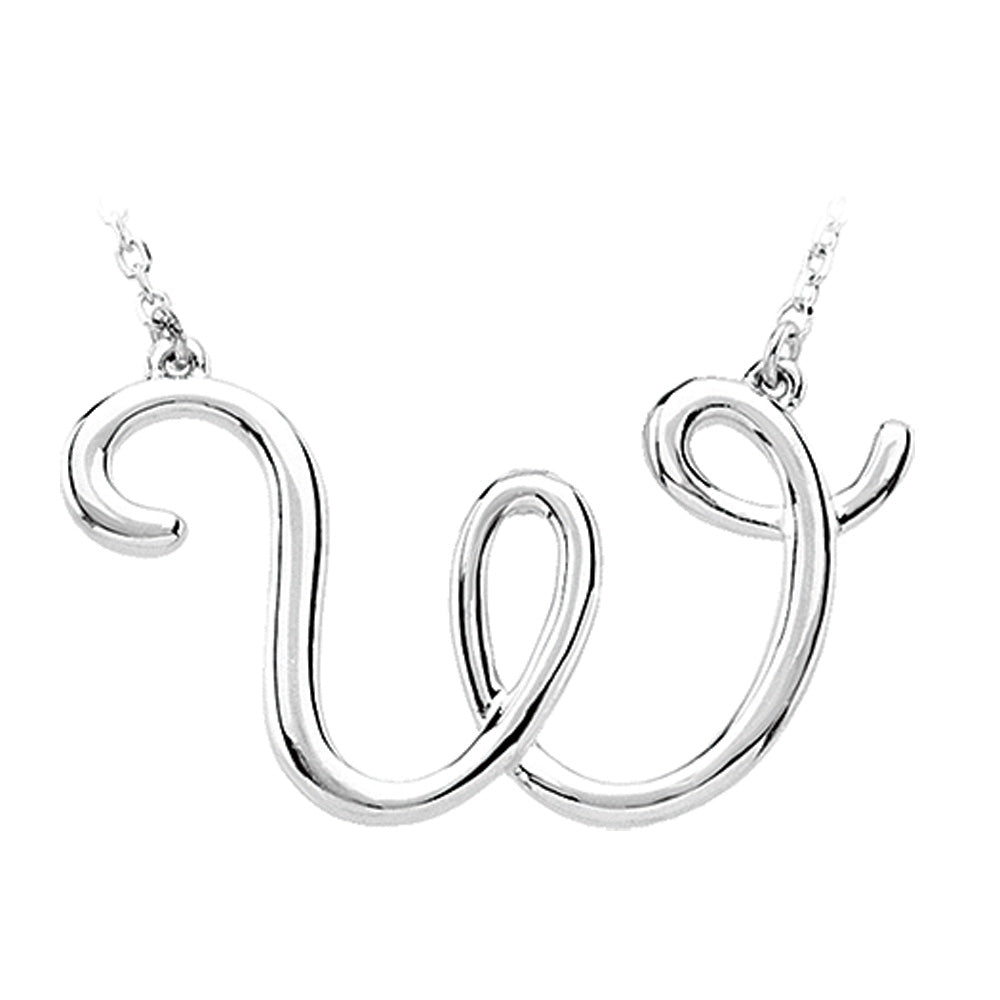 Sterling Silver, Olivia Collection, Medium Script Initial W Necklace, Item N8897-W by The Black Bow Jewelry Co.