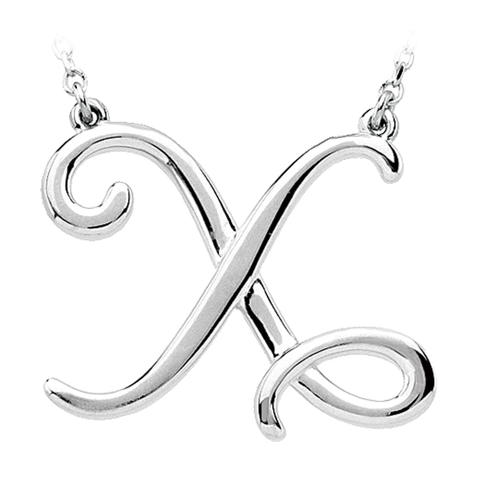 Sterling Silver, Olivia Collection, Medium Script Initial X Necklace, Item N8897-X by The Black Bow Jewelry Co.