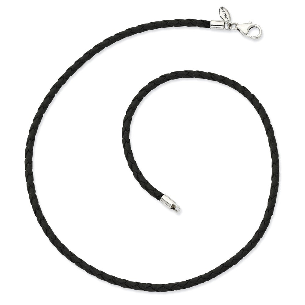 Black Braided Leather Cord & Sterling Silver Clasp Necklace, 17 Inch - The  Black Bow Jewelry Company