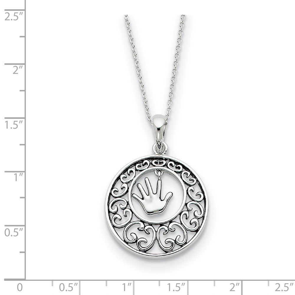Alternate view of the Rhodium Plated Sterling Silver Children, Handprint Necklace, 18 Inch by The Black Bow Jewelry Co.