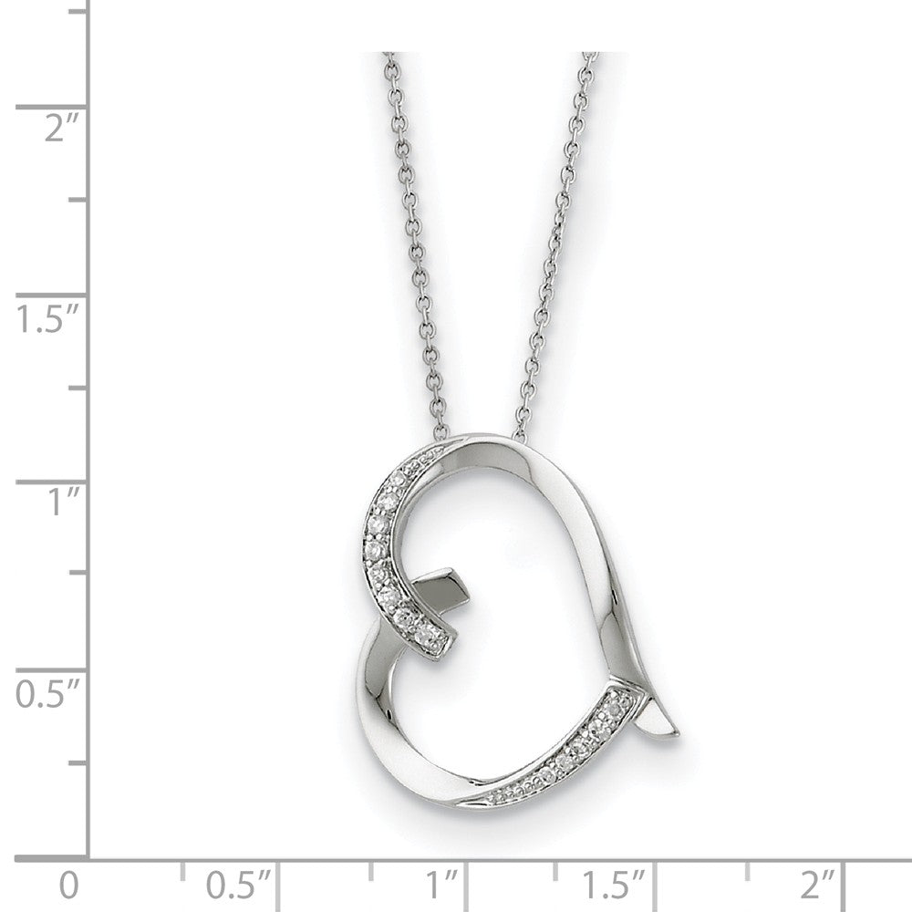 Rhodium Plated Sterling Silver & CZ Love You Mom Heart Necklace