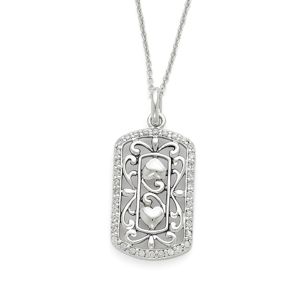 Rhodium Plated Sterling Silver & CZ Thankful for You Necklace, 18 Inch, Item N8928 by The Black Bow Jewelry Co.