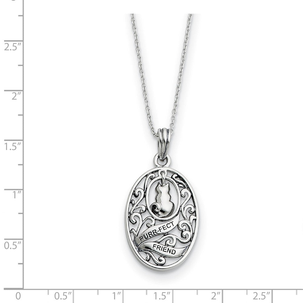 Alternate view of the Rhodium Plated Sterling Silver Animal Friends, Oval Cat Necklace by The Black Bow Jewelry Co.