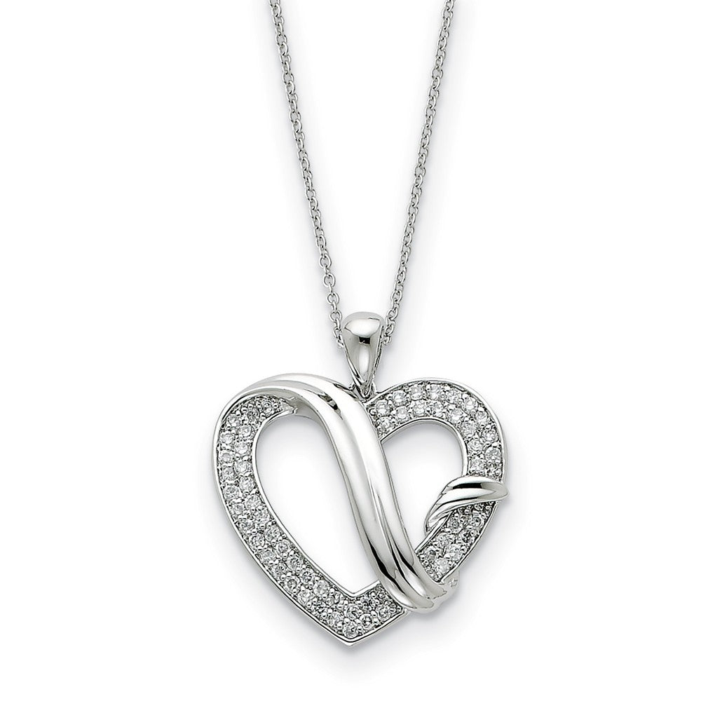 Rhodium Plated Sterling Silver &amp; CZ, Forever Grateful Heart Necklace, Item N8936 by The Black Bow Jewelry Co.