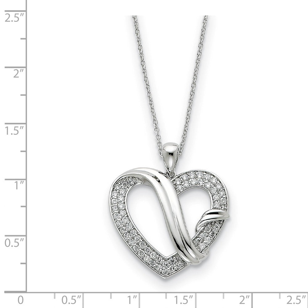 Alternate view of the Rhodium Plated Sterling Silver &amp; CZ, Forever Grateful Heart Necklace by The Black Bow Jewelry Co.