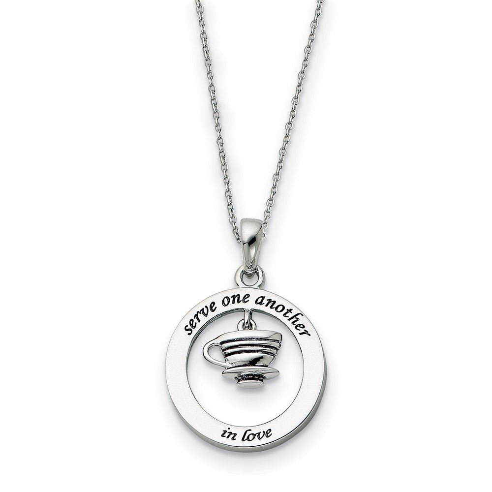 Rhodium Plated Sterling Silver Serve One Another in Love Necklace, Item N8937 by The Black Bow Jewelry Co.