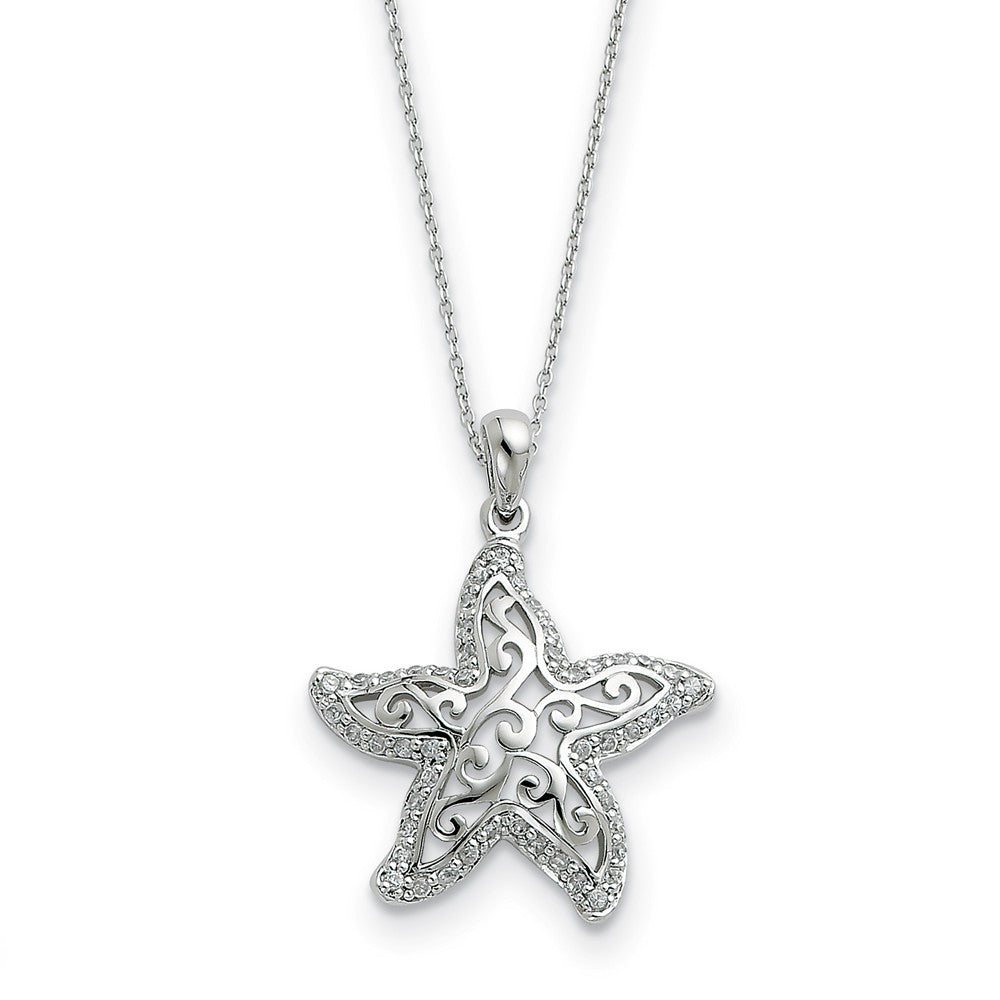 Rhodium Sterling Silver &amp; CZ Make a Difference Starfish Necklace, 18in, Item N8938 by The Black Bow Jewelry Co.