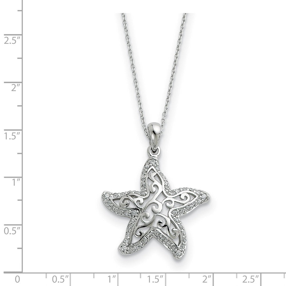 Alternate view of the Rhodium Sterling Silver &amp; CZ Make a Difference Starfish Necklace, 18in by The Black Bow Jewelry Co.