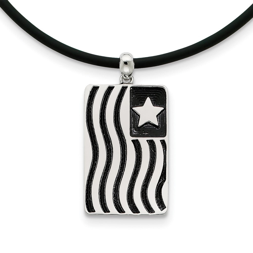 Sterling Silver &amp; Rubber Cord Antique Waves of Pride Necklace, 22 Inch, Item N8948 by The Black Bow Jewelry Co.