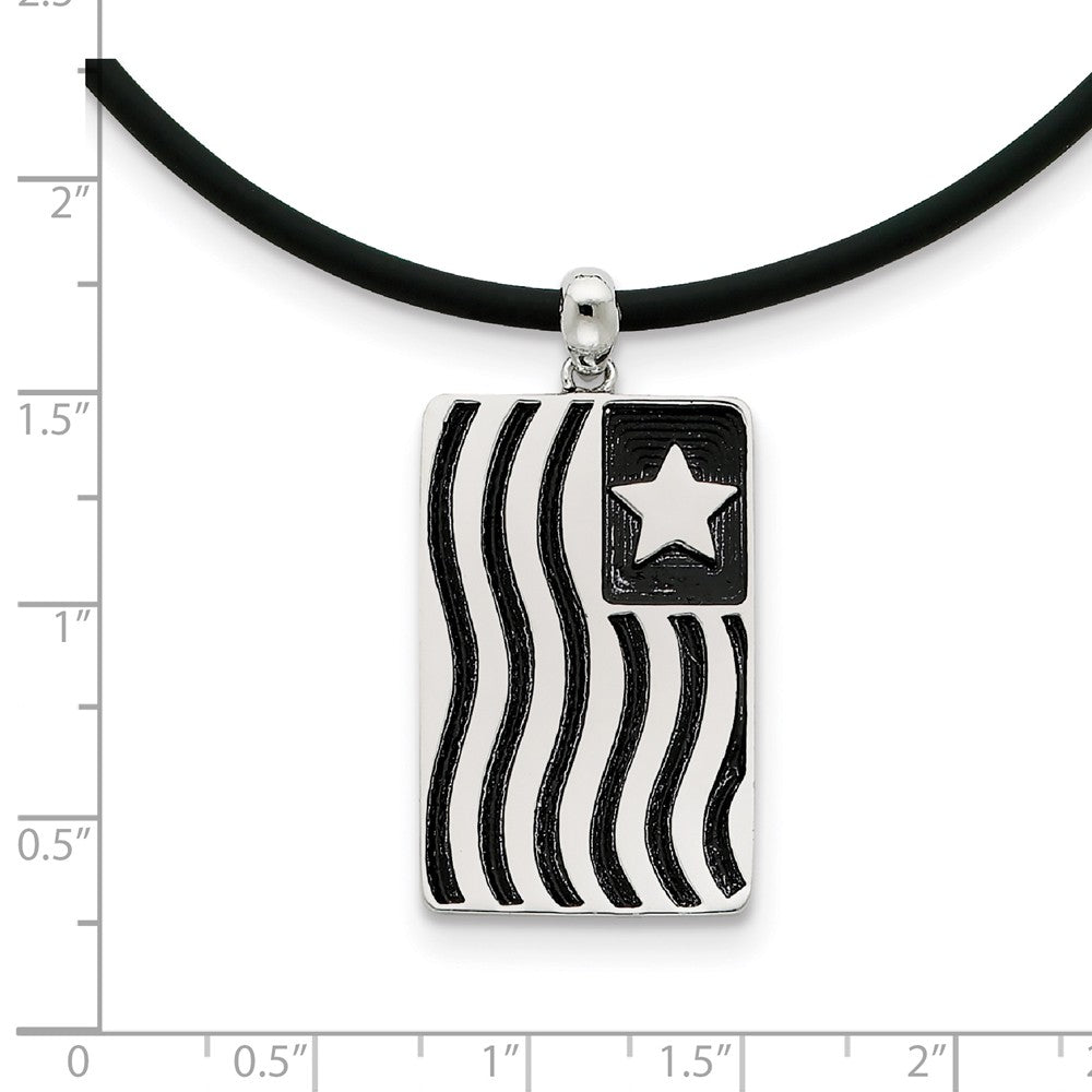 Alternate view of the Sterling Silver &amp; Rubber Cord Antique Waves of Pride Necklace, 22 Inch by The Black Bow Jewelry Co.