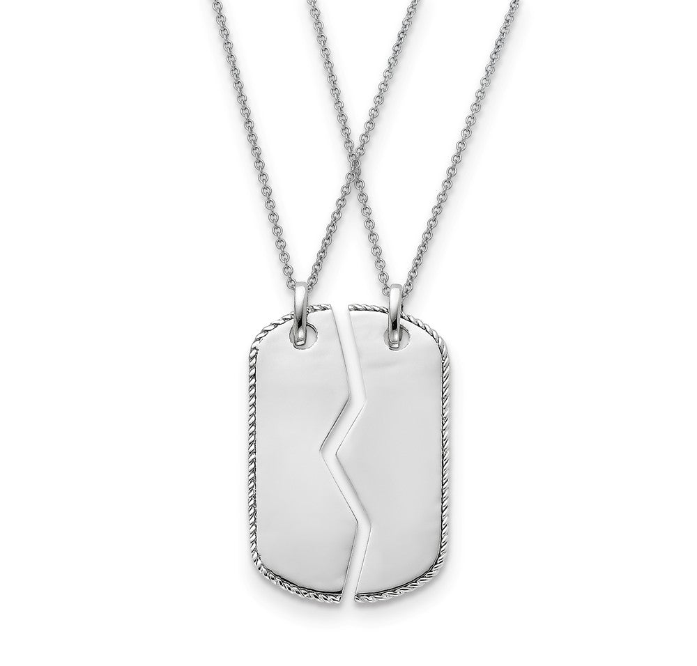 Rhodium Plated Sterling Silver Military Mizpah Dog Tag for 2 Necklace, Item N8950 by The Black Bow Jewelry Co.
