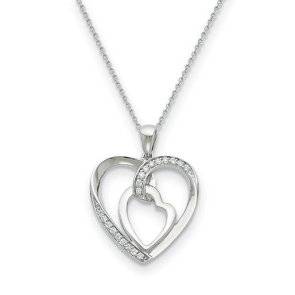 Rhodium Plated Sterling Silver &amp; CZ My Heart to Yours Necklace, 18 In., Item N8951 by The Black Bow Jewelry Co.