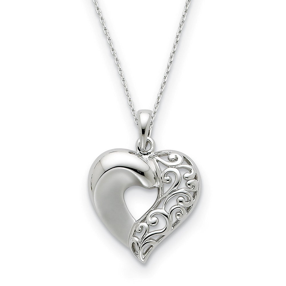 Rhodium Plated Sterling Silver Close To My Heart Necklace, 18 Inch, Item N8954 by The Black Bow Jewelry Co.