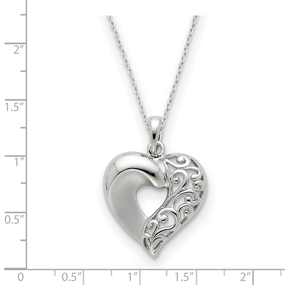 Alternate view of the Rhodium Plated Sterling Silver Close To My Heart Necklace, 18 Inch by The Black Bow Jewelry Co.