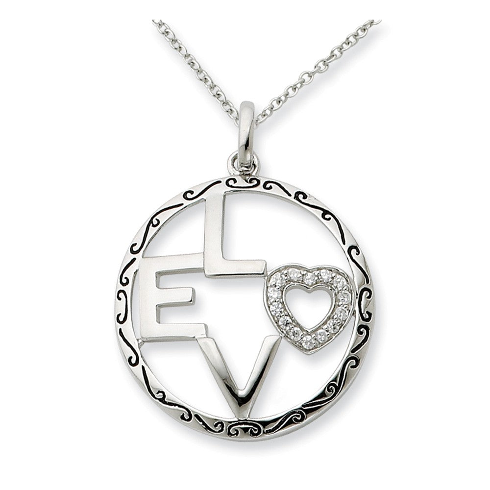 Rhodium Plated Sterling Silver &amp; CZ, Love Circle Necklace, 18 Inch, Item N8957 by The Black Bow Jewelry Co.